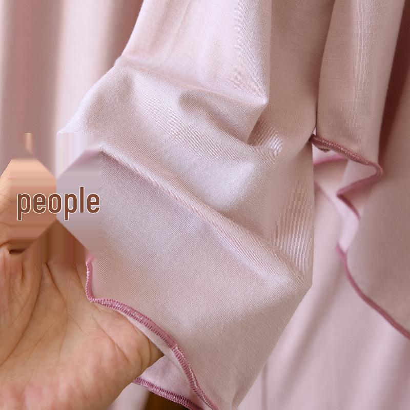 Women's Spring/Autumn Modal Pajama Set: Padded Cup, Long Sleeve, Long Pants, Side Pocket, Loose Fit - Wear Indoors or Out.