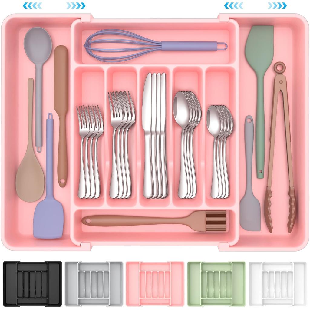 ukeetap Extra Large Expandable Silverware Organizer, BPA-Free Food-Safe Cutlery Flatware Organizer, Kitchen Utensil Drawer Organizer, Adjustable