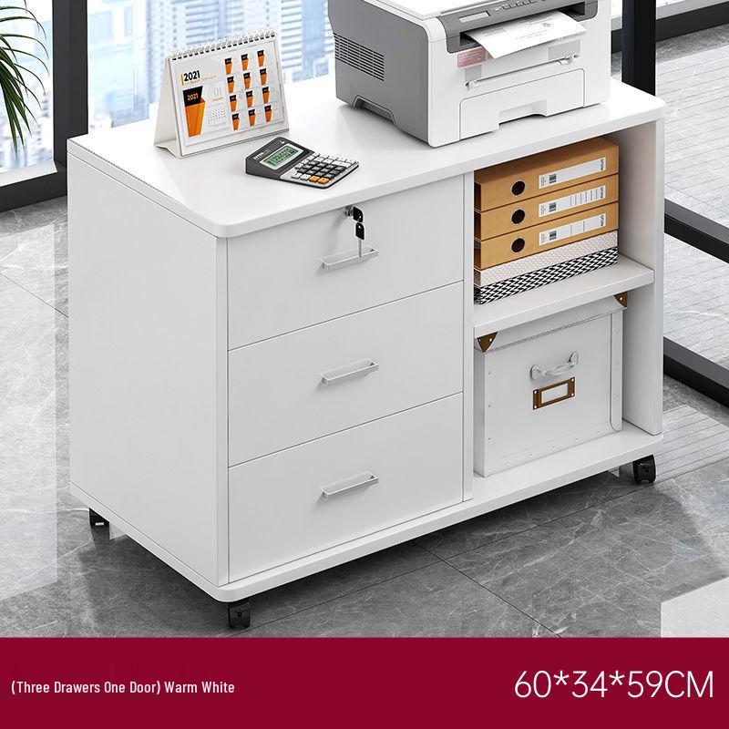 Wooden Office Filing Cabinet with Lock and Under-Desk Storage