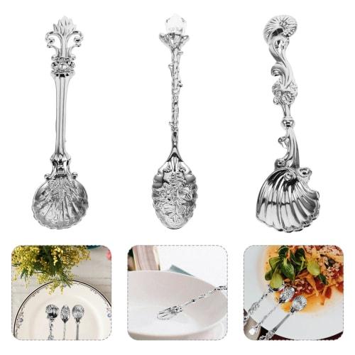 HOLIDYOYO Nádherná retro královská sada příborů, vintage barokní stříbrné příbory královského stylu, gravírované kávové lžičky a dezertní lžičky pro kavárnu a kuchyň U
