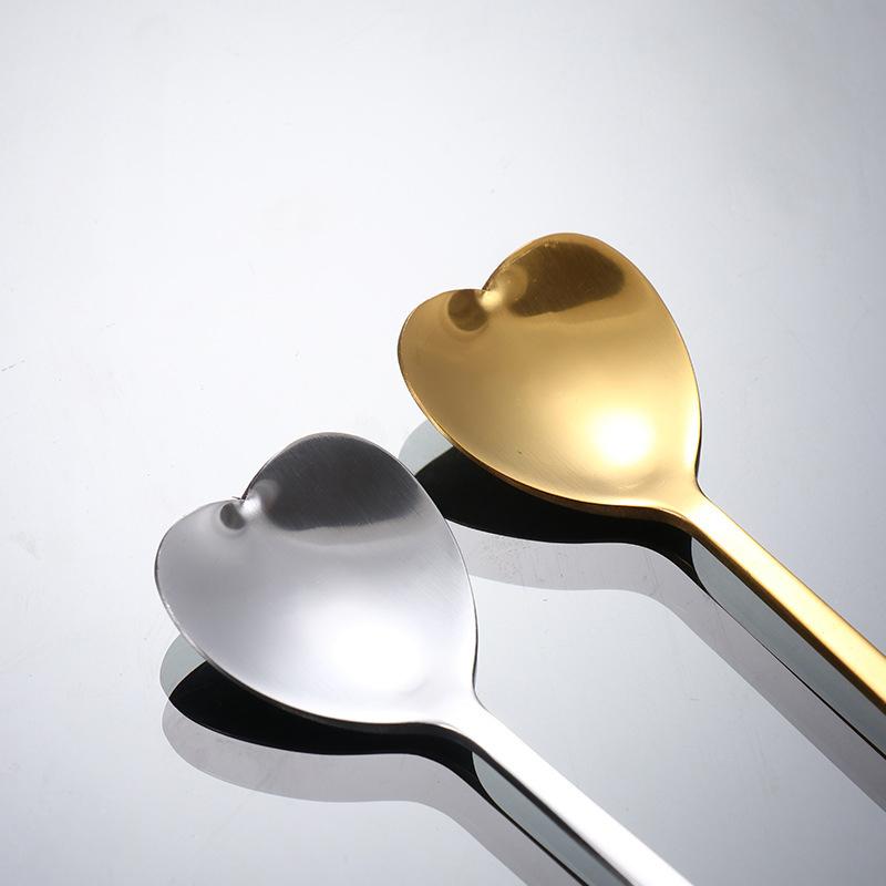 Stainless Steel Spoon Long Handled Honey Mixing Spoon Creative Love Spoon Home Ice Cream Dessert Spoon Golden Coffee Spoon
