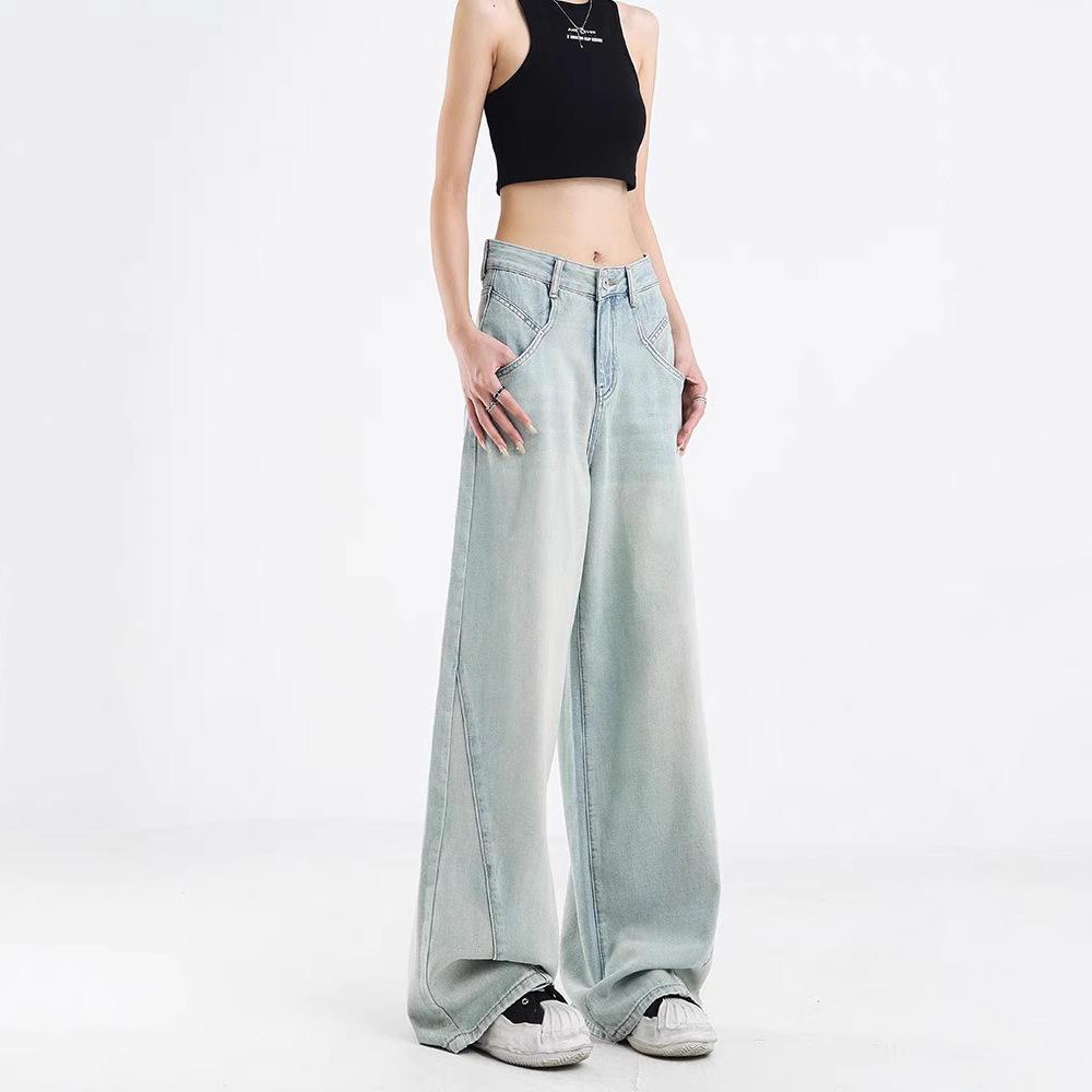 KENH Women's Light Blue High Waist Wide Leg Jeans, Four Seasons Wearable, 2024 New Loose Floor-Length Style