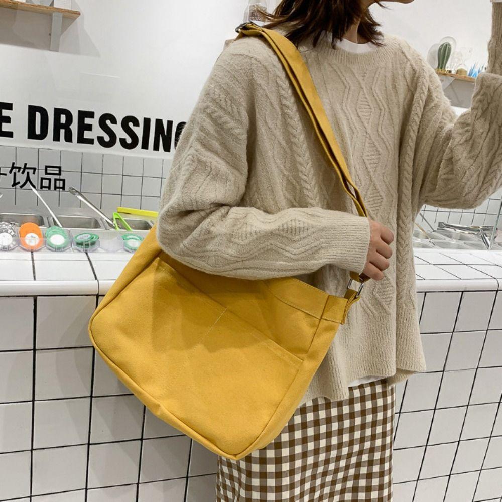 Large Capacity Women Handbag Solid Color Student Shoulder Bags Portable Canvas Tote Bag Female Use
