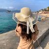 Fashion Flat-Topped Straw Hats Girls Wide Brim Sun Hat Outdoor Lace Bow Strap Lightweight Uv Protection Beach Cap