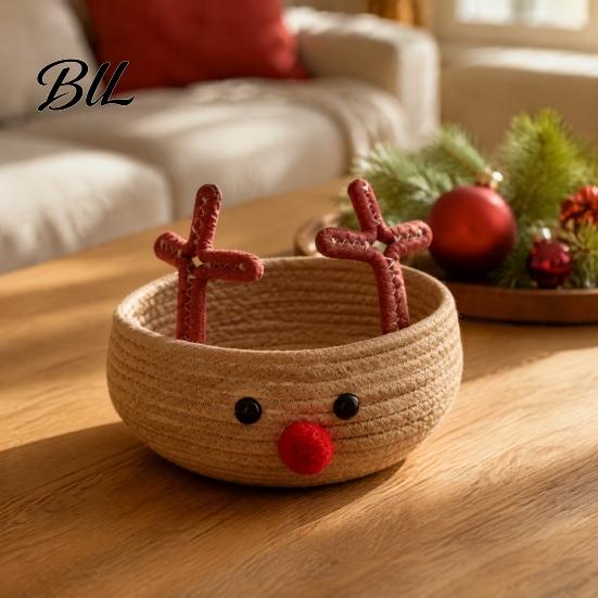Cute Animal Basket for Nursery Reindeer Cotton Rope Woven Storage Box, Large Capacity Soft Sundries Holder Fabric Basket, Decorative Organizer