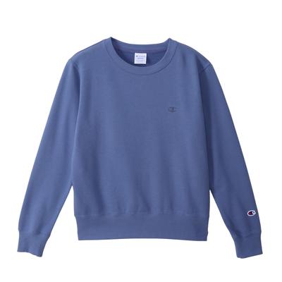 Champion Basic Crew Neck Windsor Long Embroidered Made In Logo Women's Sweatshirt, CW-Y018, Blue, Sleeve, Fleece, Cotton, USA, One-Point
