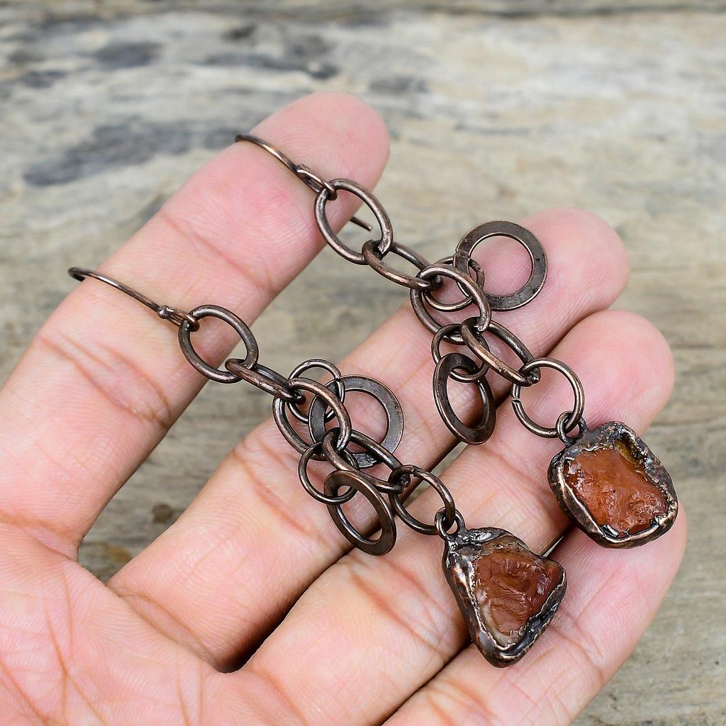 Carnelian Rough Earring Electroformed Copper Earrings Very Pretty Gemstone Jewelry Dangle Earring Copper Handmade Jewelry Anniversary Gifts