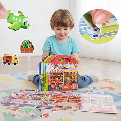 Kids' Reusable Diy Sticker Books Multi-Theme Bubble Paste Book Stickers Portable Montessori Sticker Toy Gifts For Children