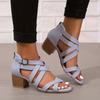 Cross-Tied Criss Cross Sandals Heels for Women Cutout Zip Up Open Toe Block Heel Heels Sandals with Heels for Women