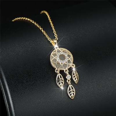 Delicate Hollow Leaf Long Tassel Pendant Dreamcatcher Necklace Women's Gold Color Dream Catcher Necklace Boho Jewelry