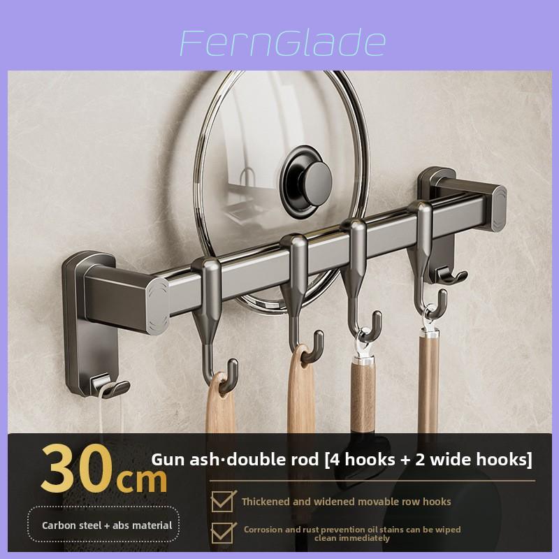 Kitchen Wall Mount Hooks And Double Rod Rack With Plastic And Carbon Steel For Home Organization