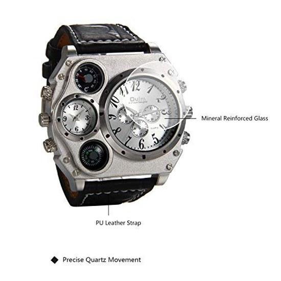 JewelryWe Mode Herren Multifunktionsuhr Zifferblatt Analoganzeige Lederarmband Sportkompass Thermometerfunktion Silber Schwarz