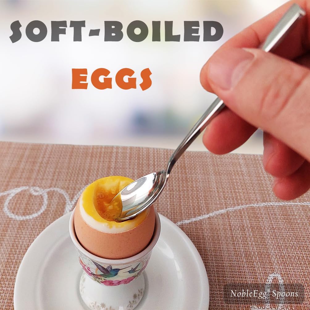 NobleEgg Egg Spoons for Soft Boiled Eggs, Coffee, Desserts | 18/8 Stainless Steel | 5.5 inches | Set of 4