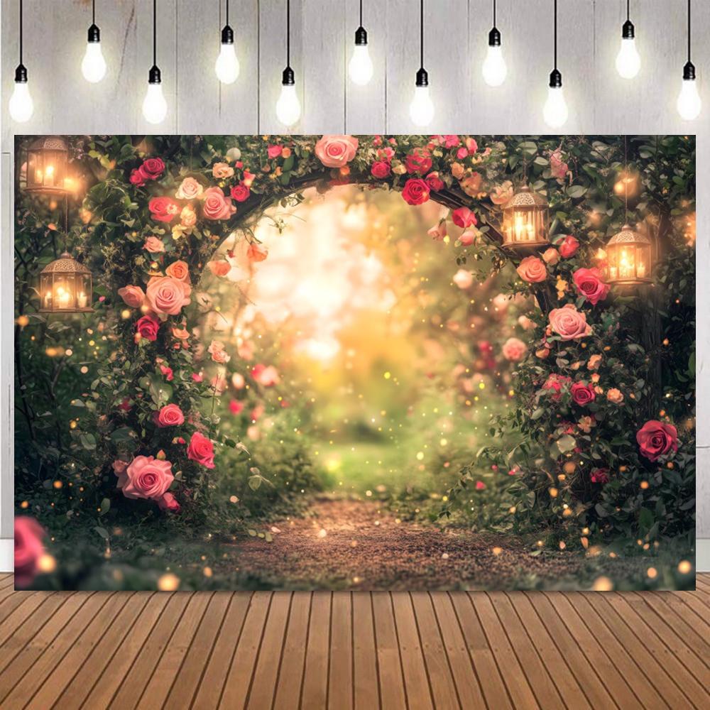 Enchanted Forest Rose Arch Photo Backdrop Magical Garden Photography Background For Wedding Pregnant Portrait Party Home Decor6