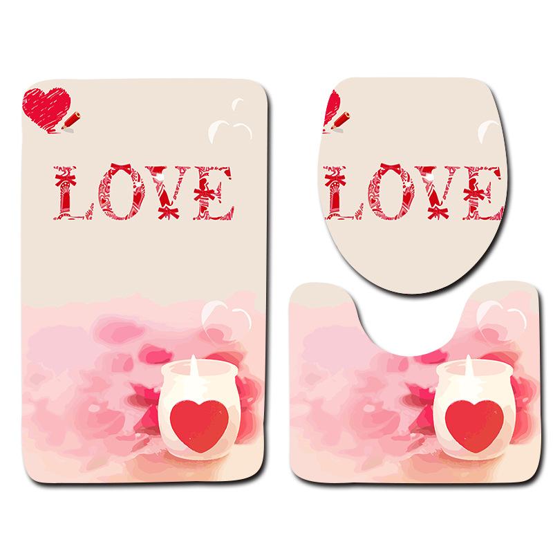 Romantic Dream Valentine'S Day Bathroom Toilet Floor Mat 3-Piece Set