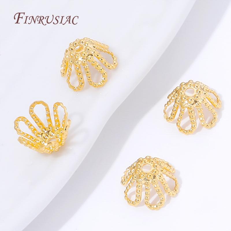 10/20/30Pcs 18K Gold Plated Hollow Filigree Bead Caps Flower Shaped Spacer Bead Ends For Bracelet Necklace Earring Making