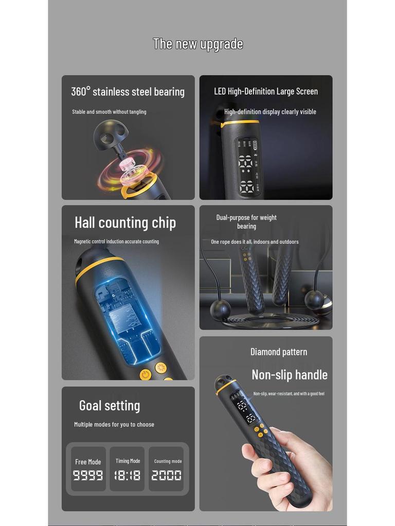 Smart Cordless Counting Skipping Rope - Fitness & Competition Weighted Speed Rope with Steel Wire