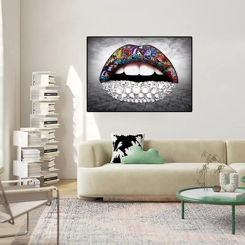 Fashion Art Lipstick Canvas Painting Graffiti Art Wall Poster On Lips