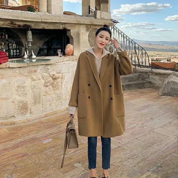 2025 Women's Mid-Length Double-Sided Wool Coat - Simple Fashion, Loose Fit, Korean Style