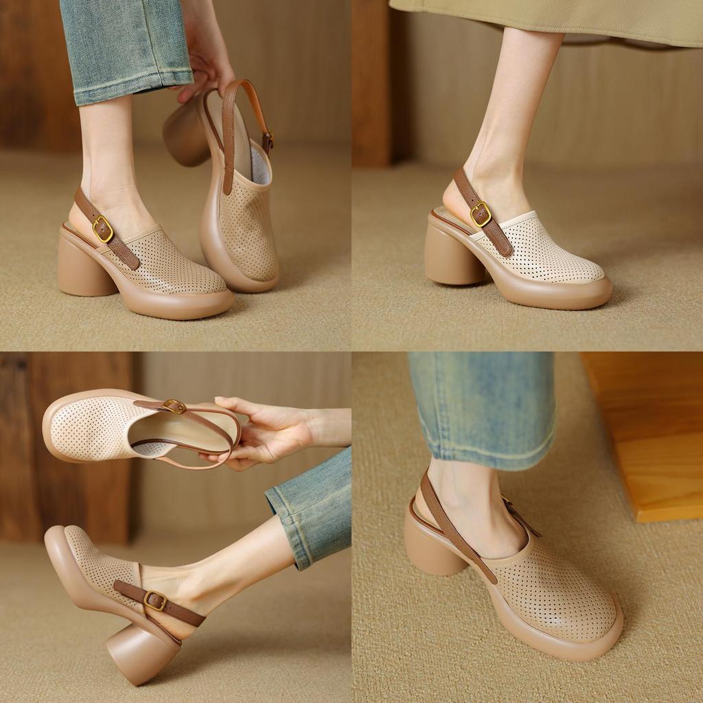 Sommer-Sandalen mit offenem Rücken für Damen mit dicker Sohle und runder Spitze aus Superfiber-Material für Freizeit