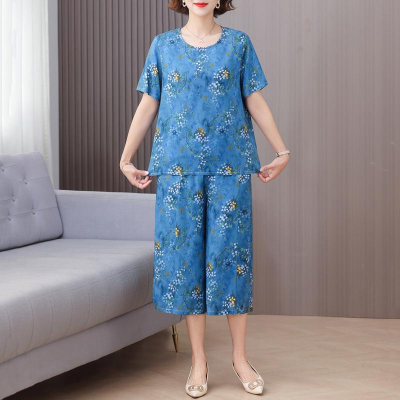 Elegante 2-teilige Sets Damen Sommerkleidung Vintage Lockerer Druck Übergröße Hosenanzüge