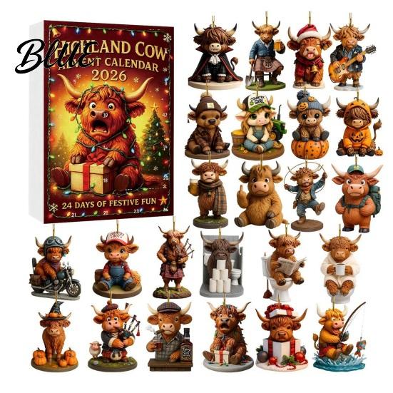 Unique Gift Bag Countdown with Advent Calendar Highland Cow Pendants 3D 2026 Christmas Cute Holiday