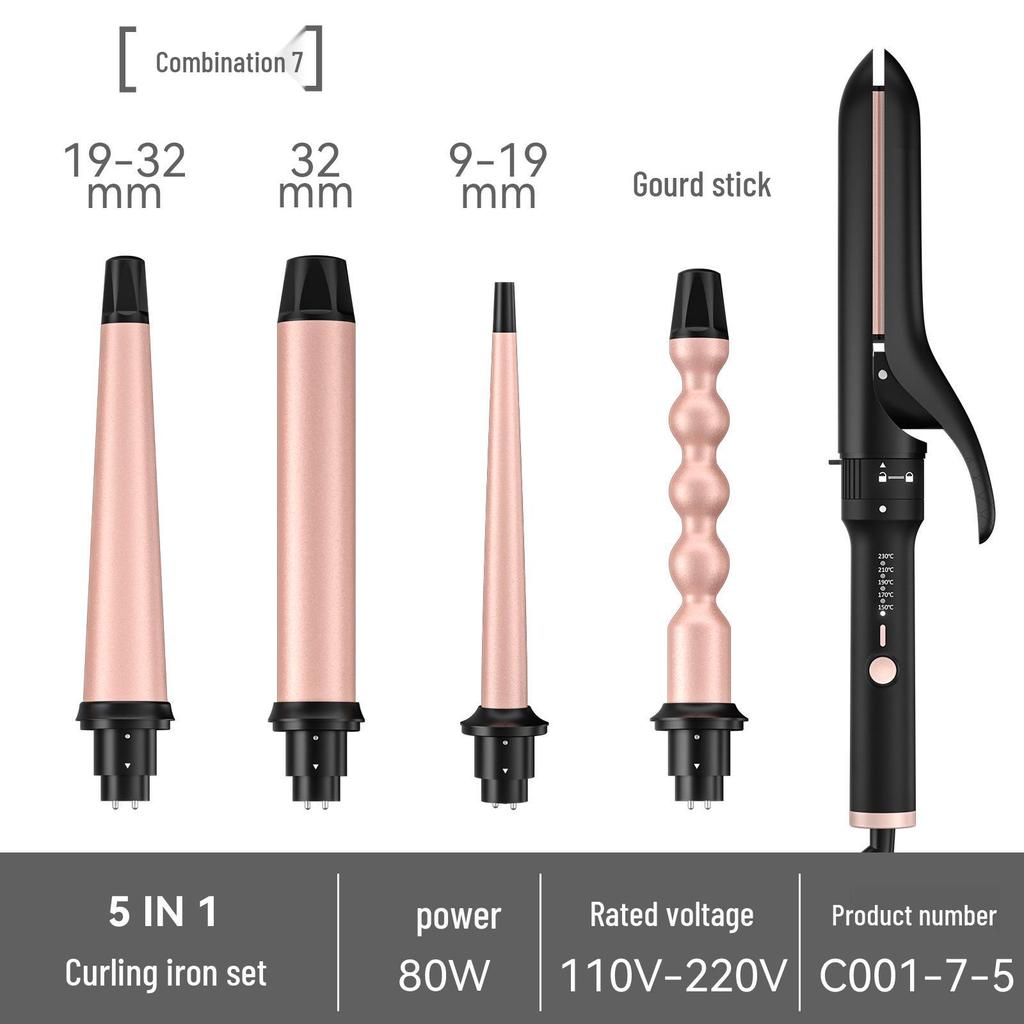 5-in-1 Multifunctional Curling Iron Head Set with Big Wave & Egg Roll Attachments