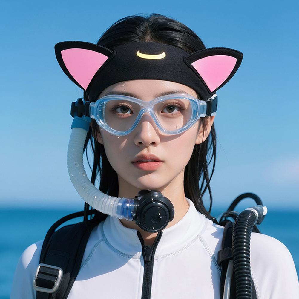 3mm Diving Headband Black Cat Ears Swimming Headband Neoprene Scuba Wetsuit Hood for Women Kids Keeping Water Out Hold