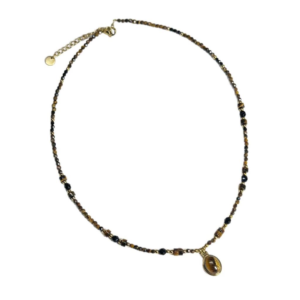 Tiger Eye & Freshwater Pearl Beaded Necklace - Autumn/Winter Style with Titanium Steel Chain