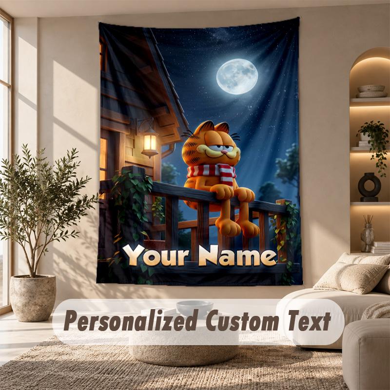 Garfield Tapestry, Personalized Custom Text, Wall Hanging Tapestry For Living Room Home Wall Decor