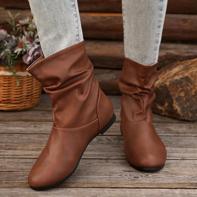 Britischer Stil Große Größe Martin Stiefel Herbst und Winter Neu Einfarbige Niedrige Absatz Kurzstiefel Mode Stiefel