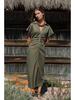 Women's Summer 2025 Linen Blend Slim Fit V-Neck Midi Dress