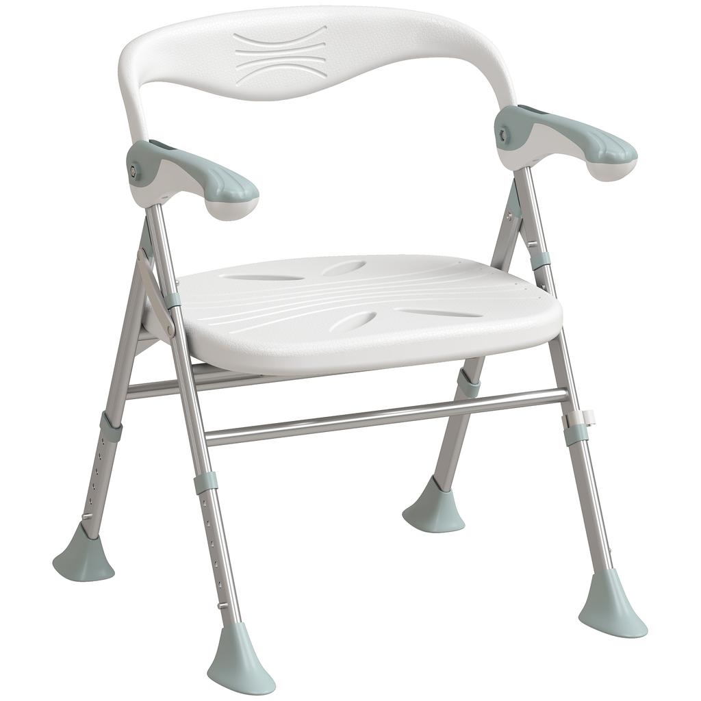 Foldable Shower Chair with Flip-Up Armrests, Shower Stool with Adjustable Height, Tool-Free Assembly, 136 Kg
