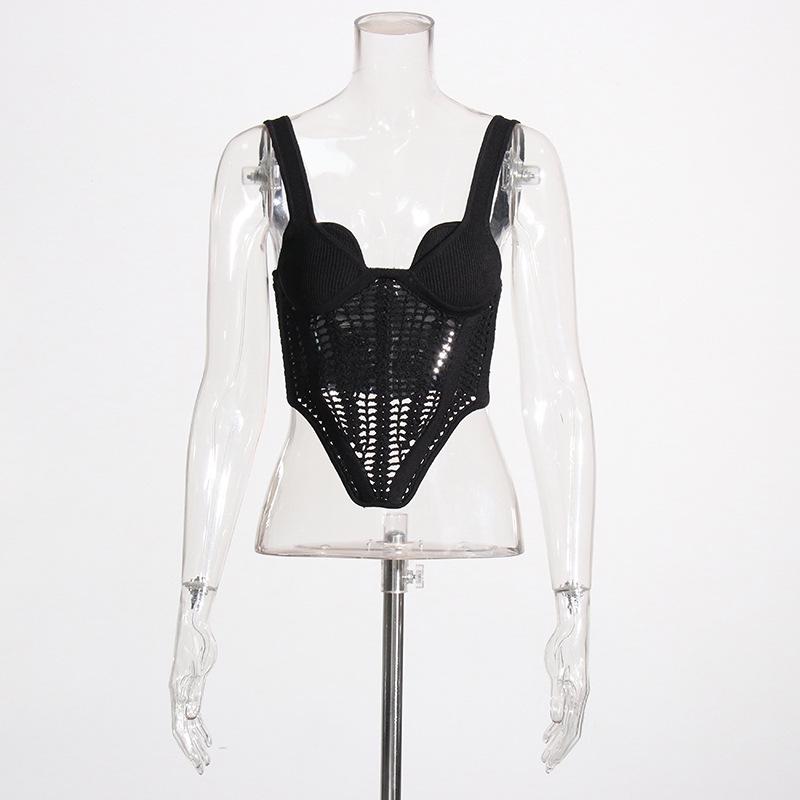 

2026 Summer Trendy Sexy Crochet Knit V-Neck Sleeveless Hollow Fishbone Vest for Women Medium