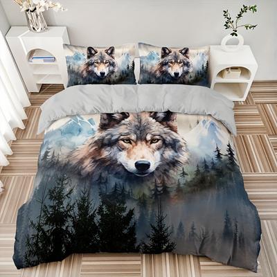 3pcs Wild Forest Wolf 3D Printed Bedding Set Cozy Comfortable Duvet Cover King Queen Twin Size Birthday Gift Bedroom Decoration