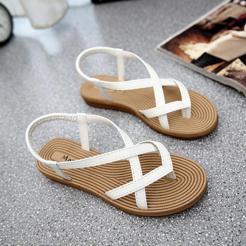

Fashion Summer Shoes Woman Sandals Elastic Flat Sandalias Mujer 2024 Strappy Gladiator Beach Sandals Ladies Flip Flops White 35 чёрный