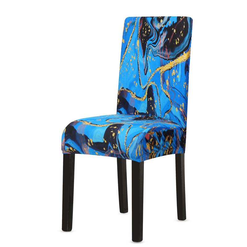 

1 шт. Мраморные текстурированные чехлы для стульев в столовой, эластичные чехлы для стульев, съемные, универсальные, для дома, кухни, столовой, свадьбы синий