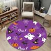 Round Rug Halloween Ghost Black Cat Witch Hat Purple Pattern Party Room Decor