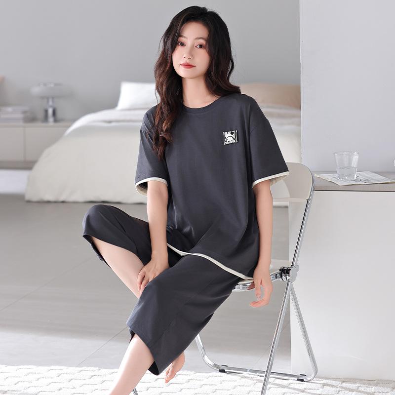 Pajamas Women's 1011 New Spring and Summer Thin Short-sleeved Large-size Cropped Pants Loungewear Modal Suit