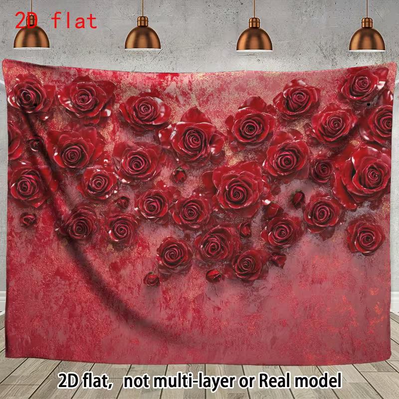 2D Romantic Red Rose Wall Wedding & Valentine's Day Photo Background Banner
