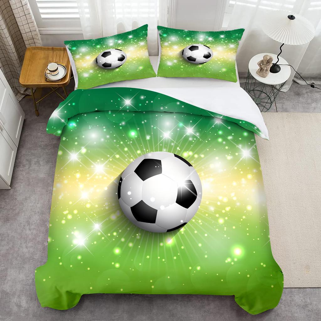 Comforter Green Background Football 3D Printed Bedding Set For Boy Men Polyester Bedroom Decorative Sports Style Soft Home