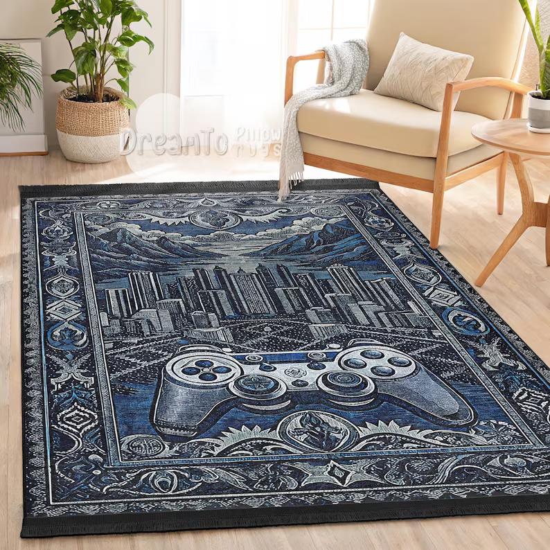Game Controller Pattern Carpet Mat Rug Home Decoration Living Room Bedroom Retro Video Game Design Non Slip Durable