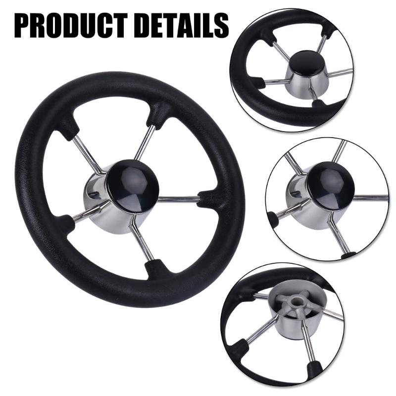11in 5 Spoke Boat Destroyer Steering Wheel with Black Foam Stainless Steel Steering Wheel Without Knob for Marine Yacht