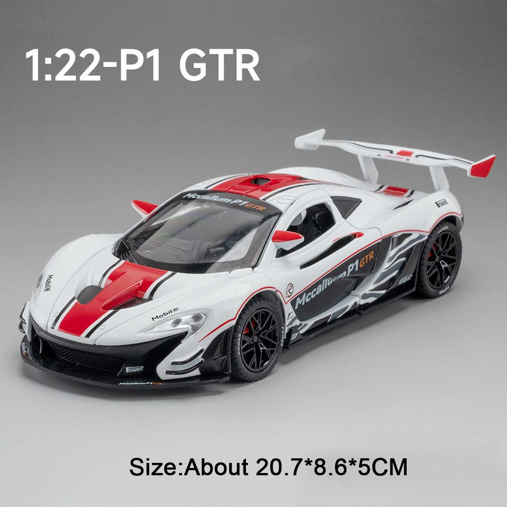 1:22 P1 GTR Model Toy Diecast Alloy Cars Doors Opened Front Wheel Steering Sound Light Pull Back Sports Car Kid Birthday Present