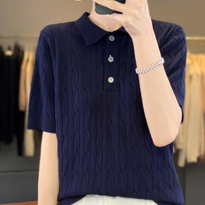 2025 Lente Klassiek Kabelgebreid Poloshirt Korte Mouw Pullover
