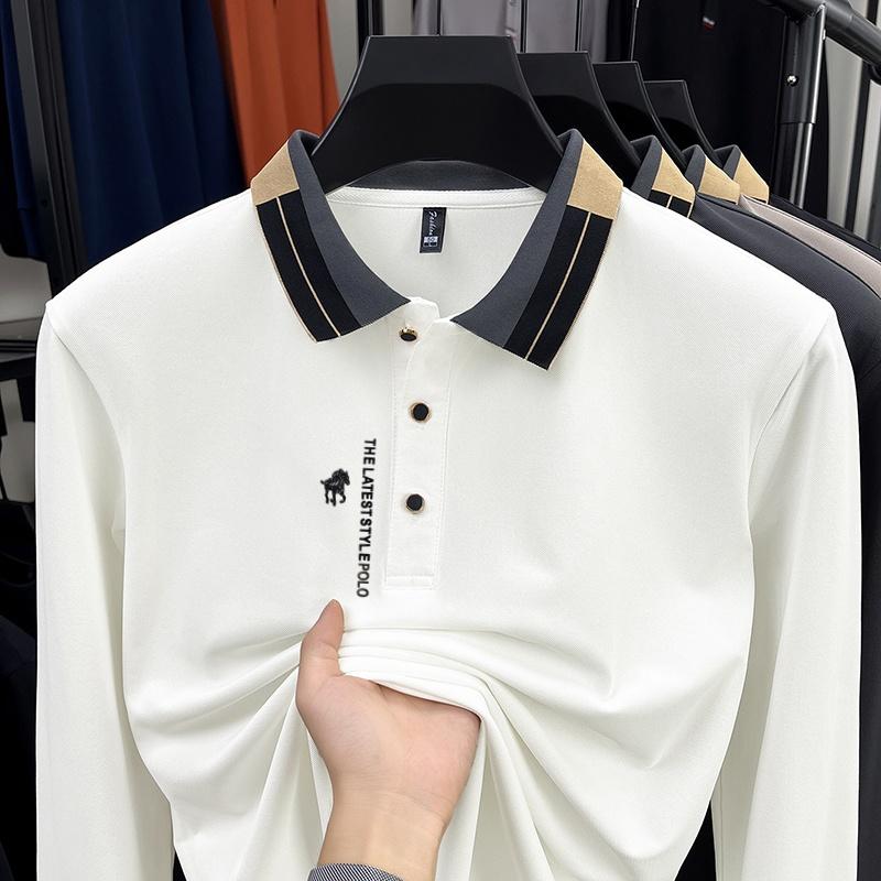 Men's Polo Shirt Lapel Long Sleeve T-Shirt Spring Autumn Arrival Badge Print Fashion Leisure Business Men'swear