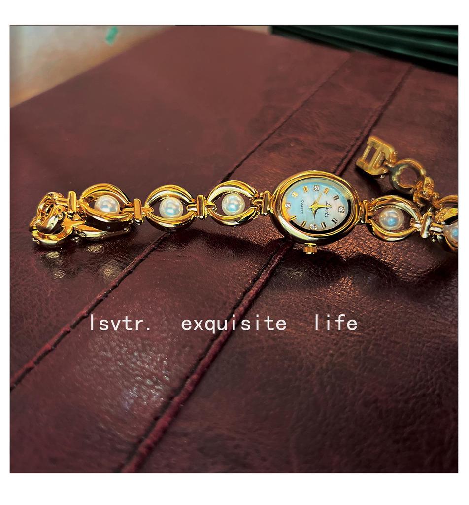 LSVTR Vintage Light Luxury Imitation Pearl Women's Bracelet Watch