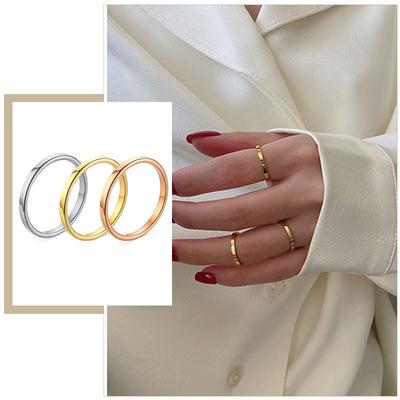 Jednoduché minimalistické dámské prsteny 2 mm Elegantní nerezová ocel Antialergický kovový ocasní prsten Klasické elegantní party prstové šperky pro dámy