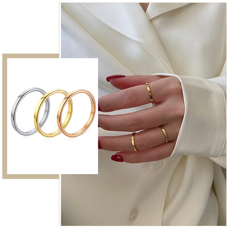 Simple Minimalist 2mm Women Rings Chic Stainless Steel Anti Allergy Metal Tail Ring Classic Elegant Lady Party Finger Jewelry