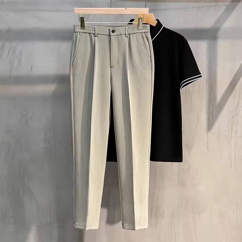 Pánské velké úzké rovné černé kalhoty na podzim/zimu